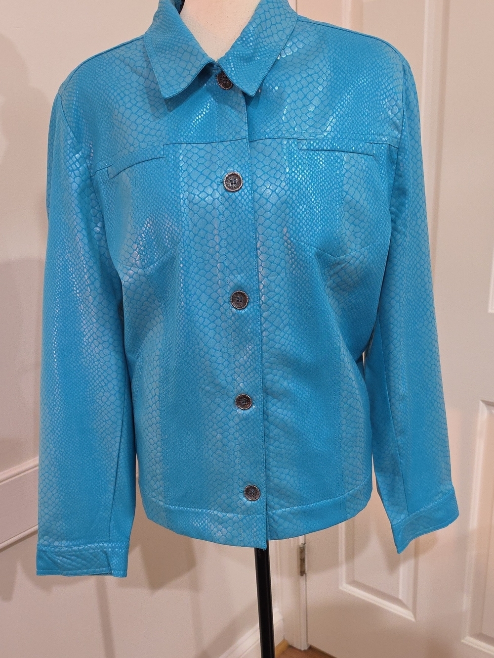 Southern Lady Faux Snakeskin Jacket Turquoise Blue Plus 1X 18W No Tag